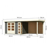 Abri de jardin en bois massif gris terre 7,43m² Kerko 5 avec appentis 280cm et paroi arrière – Karibu Ma boutique